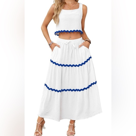 Kiddax Dresses & Skirts - Woman's 2 Piece Set Casual Cropped Tank Top High Waist Skirt XL White Summer Set